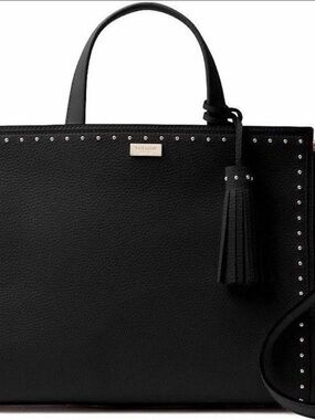 kate spade Black Leather Tote with Tassel and Stud Accents
